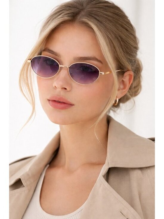 Burberry BE3169 11091A Sunglasses Gold Oval Frame, Violet Lenses main image 9